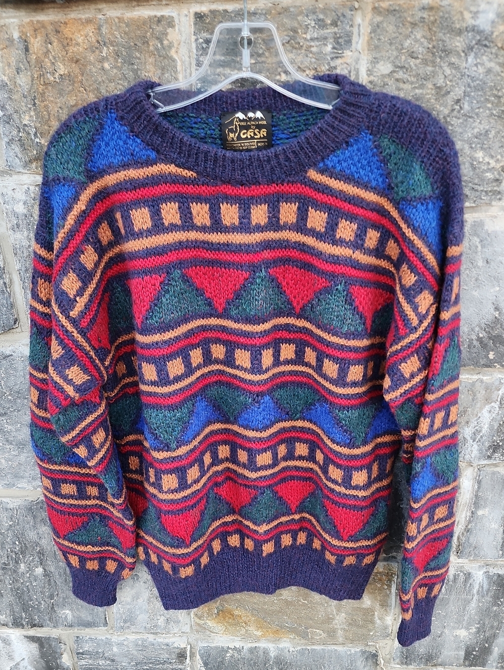 Vintage CASA Alpaca Wool Multicolor Geometric Patterned Sweater - Cascade - M